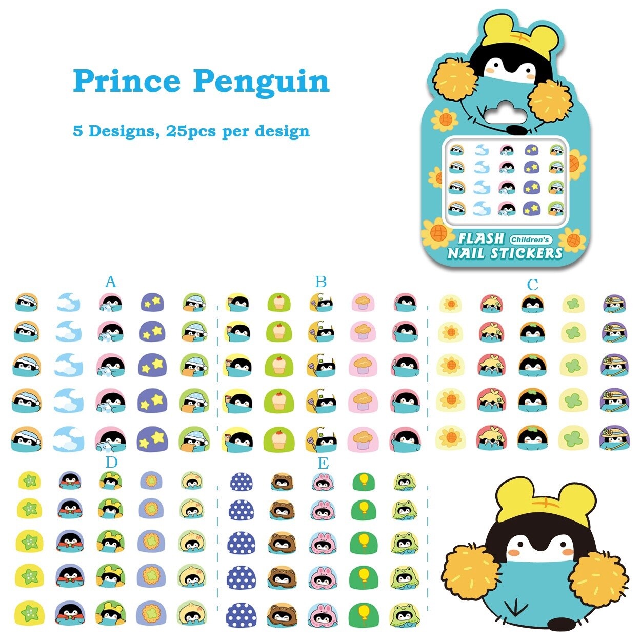 Kid&#39;s Nail Stickers - Prince Penguin