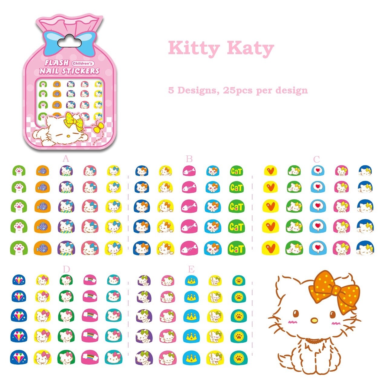 Kid&#39;s Nail Stickers - Kitty Katy
