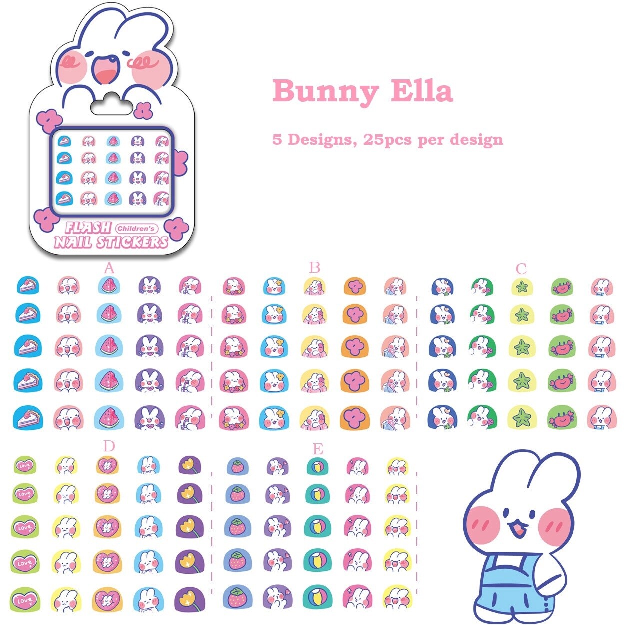 Kid&#39;s Nail Stickers - Bunny Ella