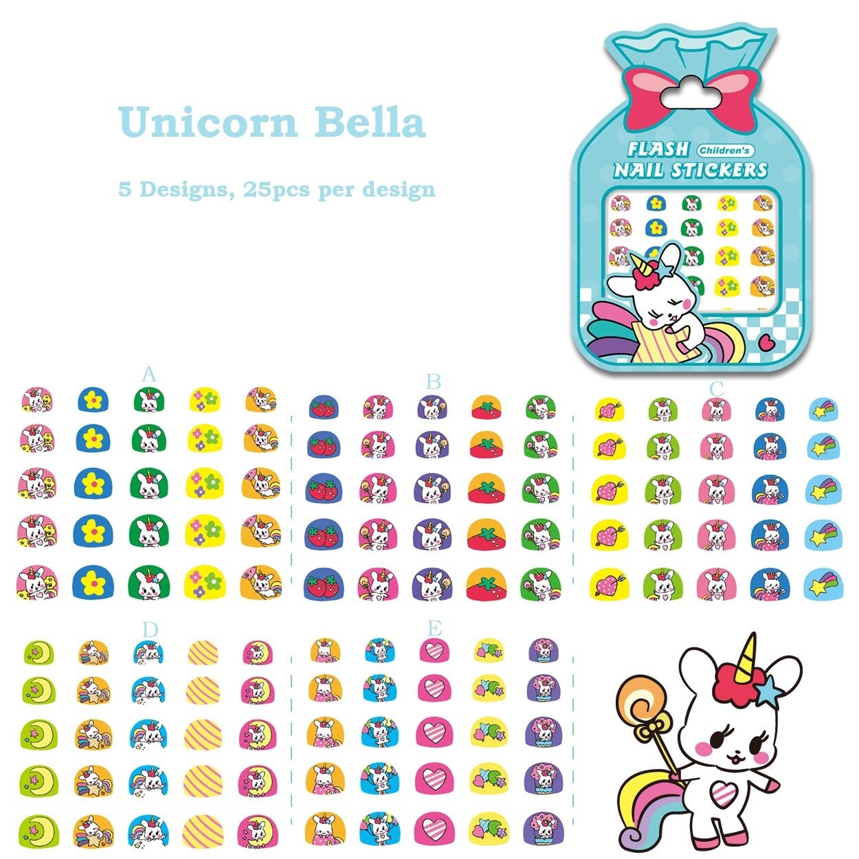 Kid&#39;s Nail Stickers - Unicorn Bella
