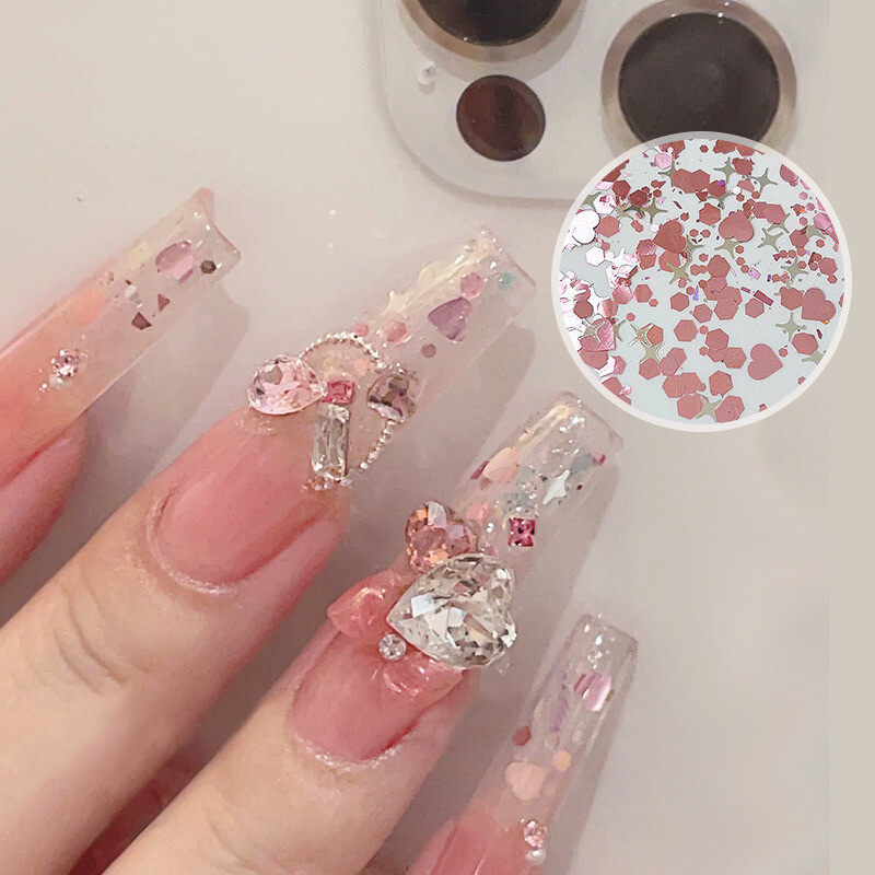 Heart Shape Glitter Flake - Rose Pink