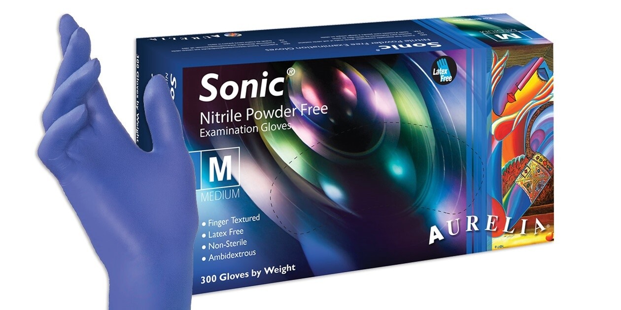 Sonic Nitrile Blue Gloves, Size: Medium