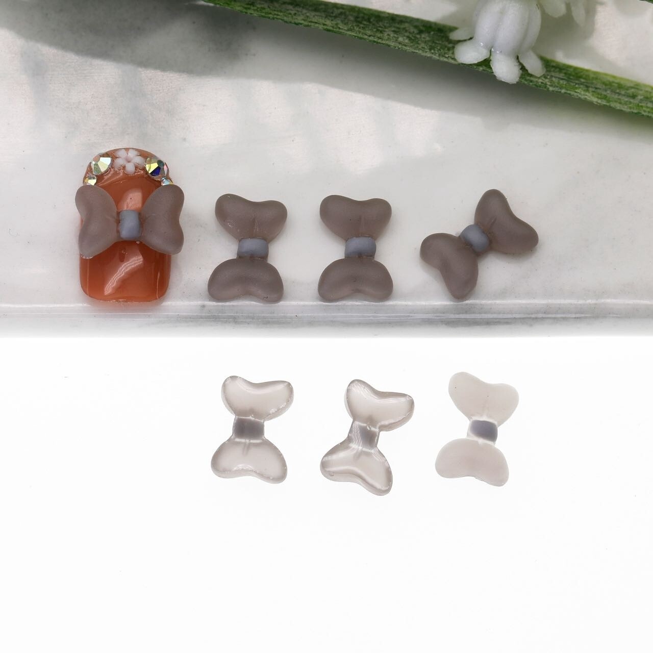 3D Bow Tie Nail Charm (2pcs), color: Grey