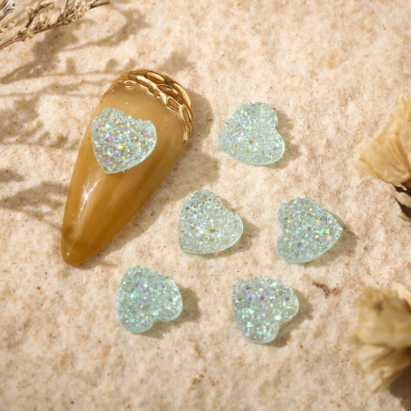 Heart Glitter Nail Charms (5pcs), color: Blue