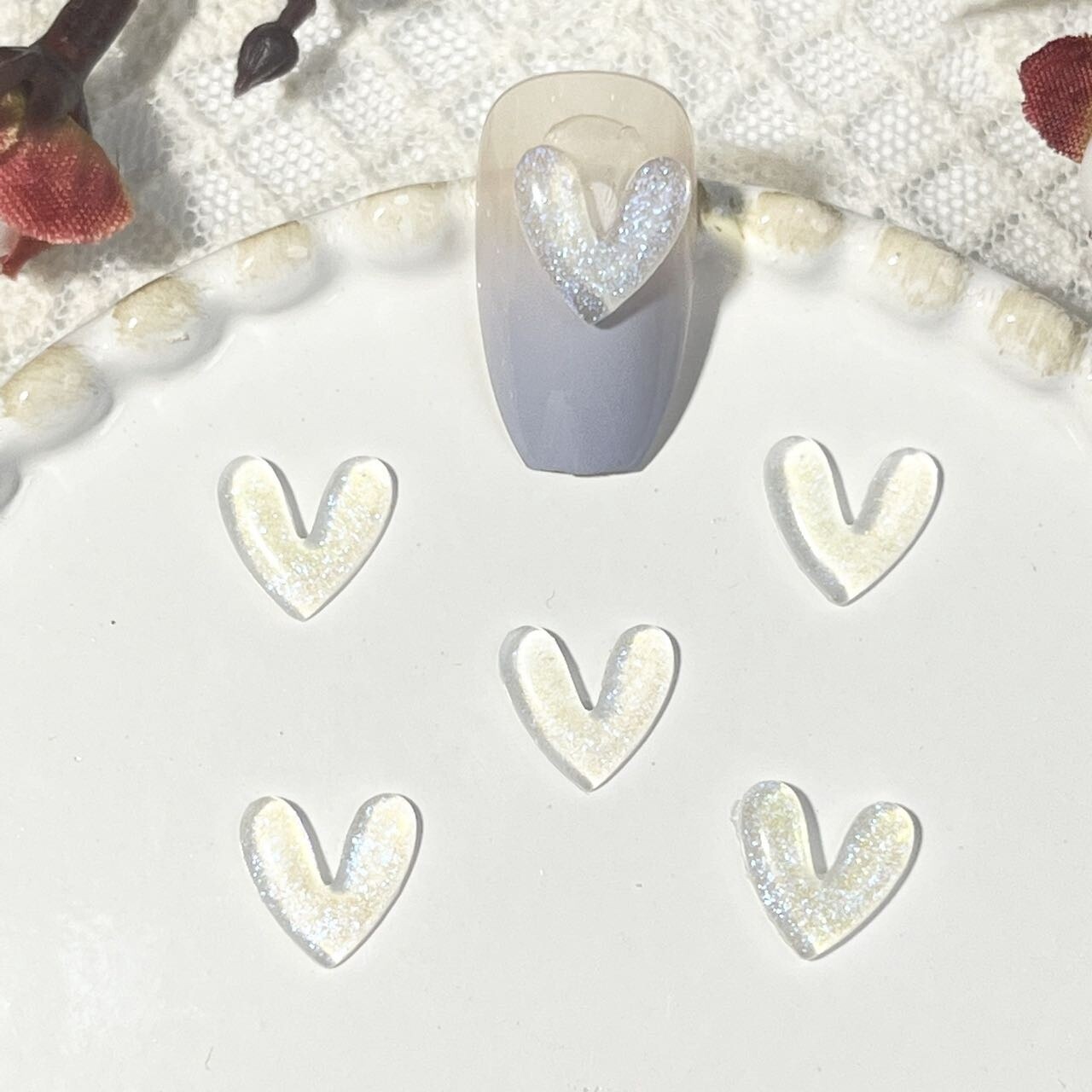 Luminous Heart Shape Nail Charm (5pcs), color: Clear