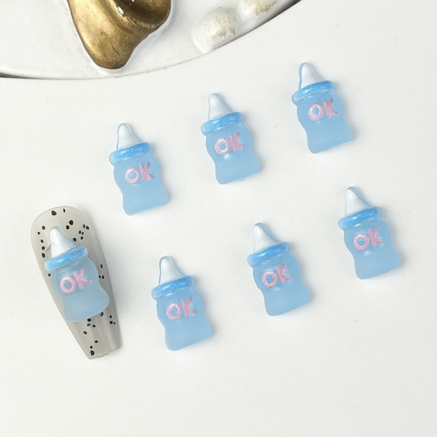 Baby Bottle Nail Charms (2pcs), color: Blue