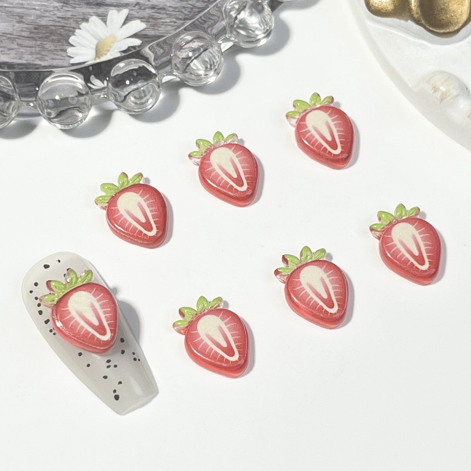 Fruit Nail Charms (5pcs) - Strawberry Pieces