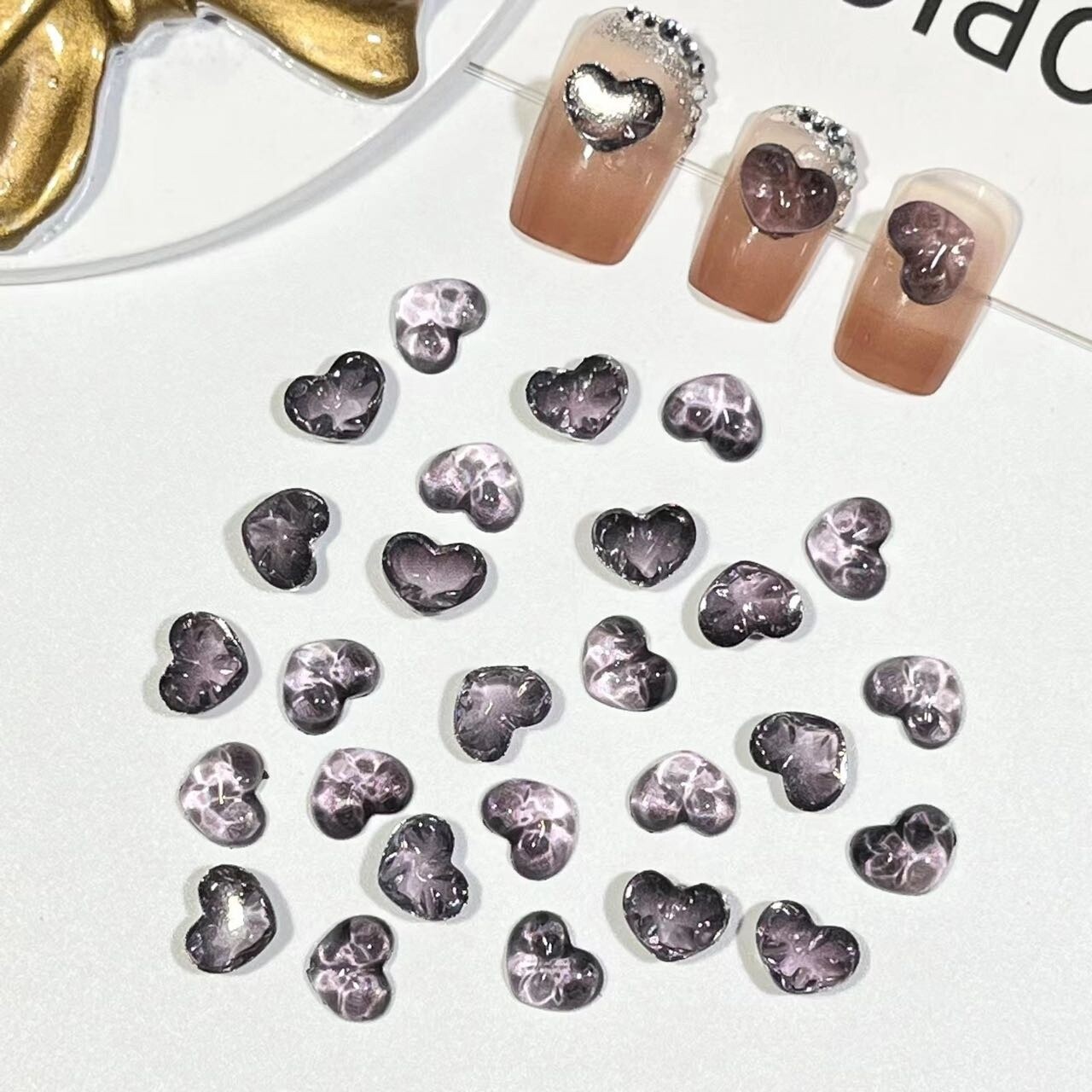 Crystal Heart Shape Nail Charms (5pcs), color: Black Pink