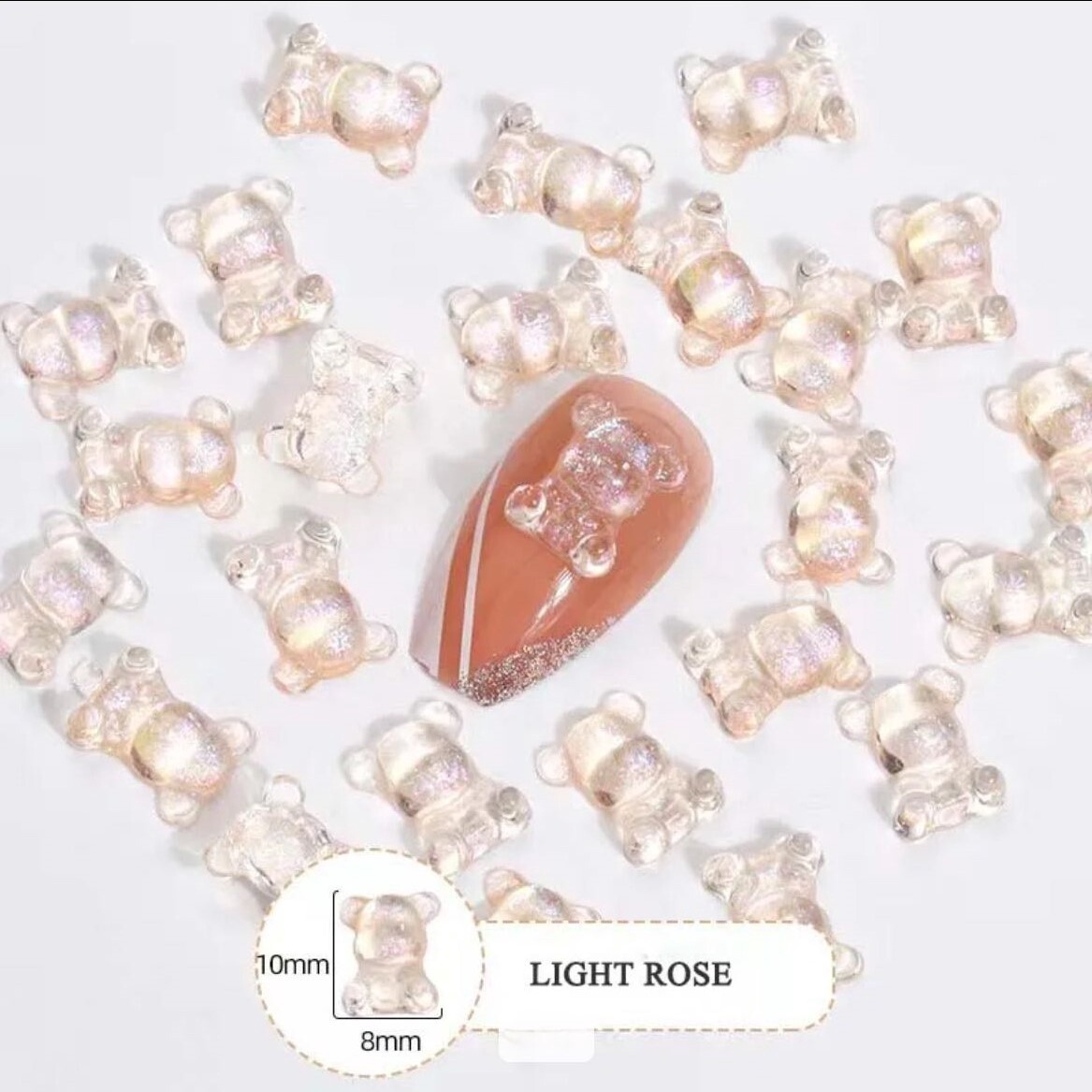 Crystal Bear Charm (2pcs), color: Light Rose