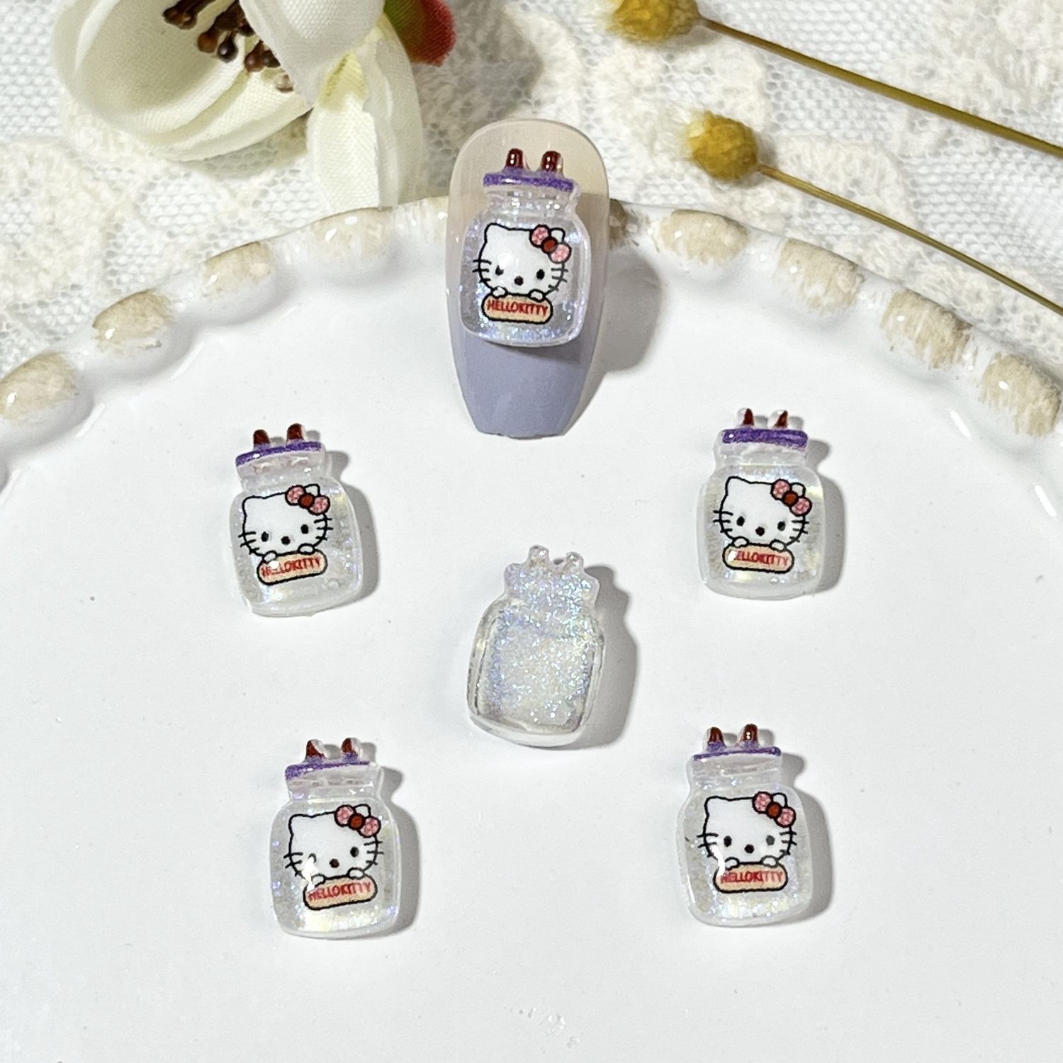 Luminous Cartoon Bottle Nail Charm (5pcs), Name: Hello Kitty