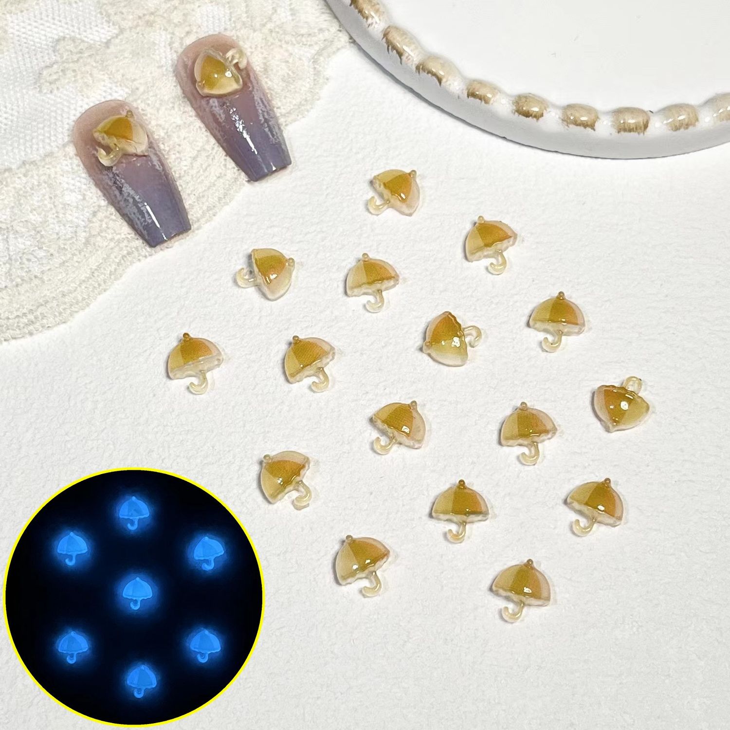 Luminous Umbrella Nail Charm (5pcs), color: Brown