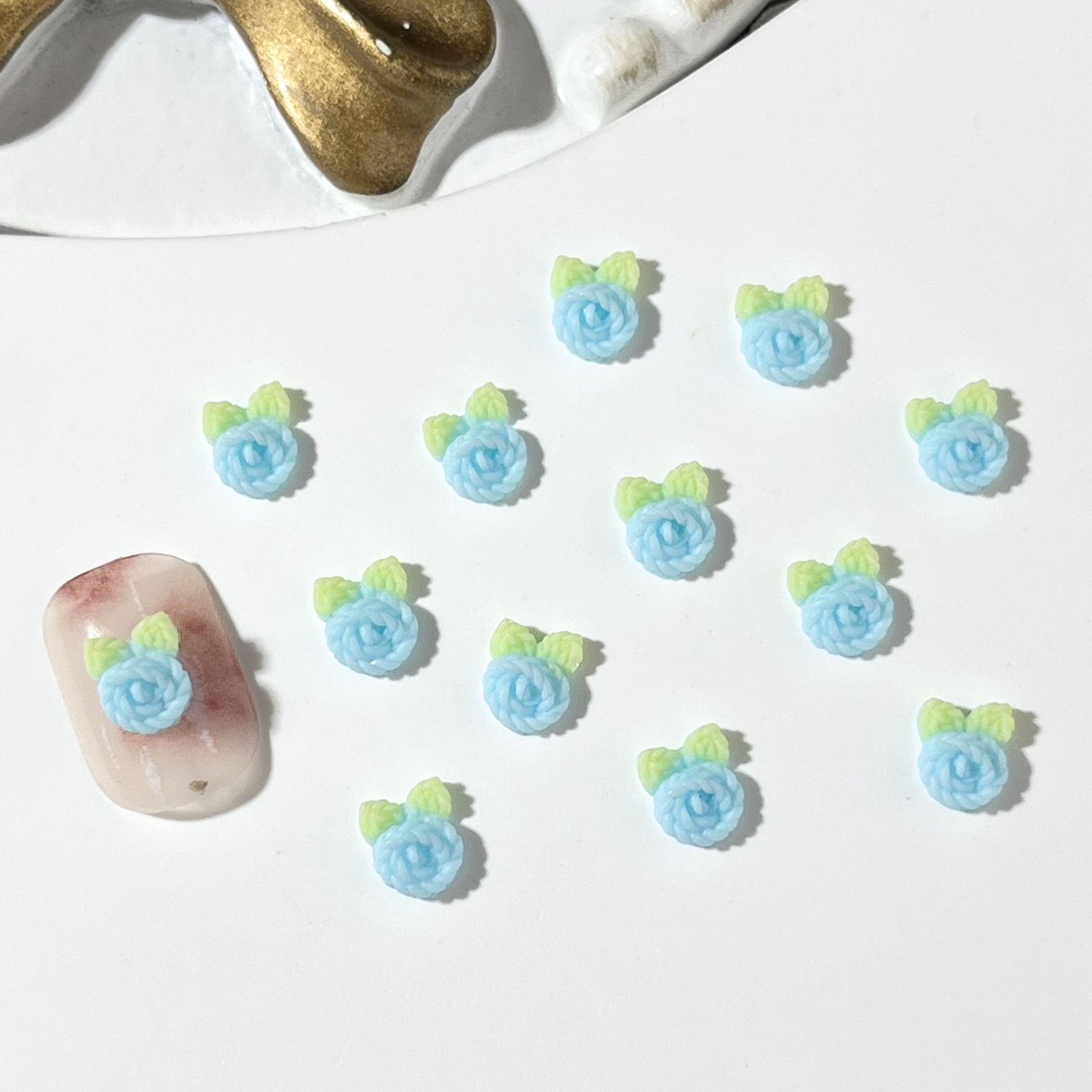Luminous Yarn Flower Nail Charm (5pcs), color: Blue