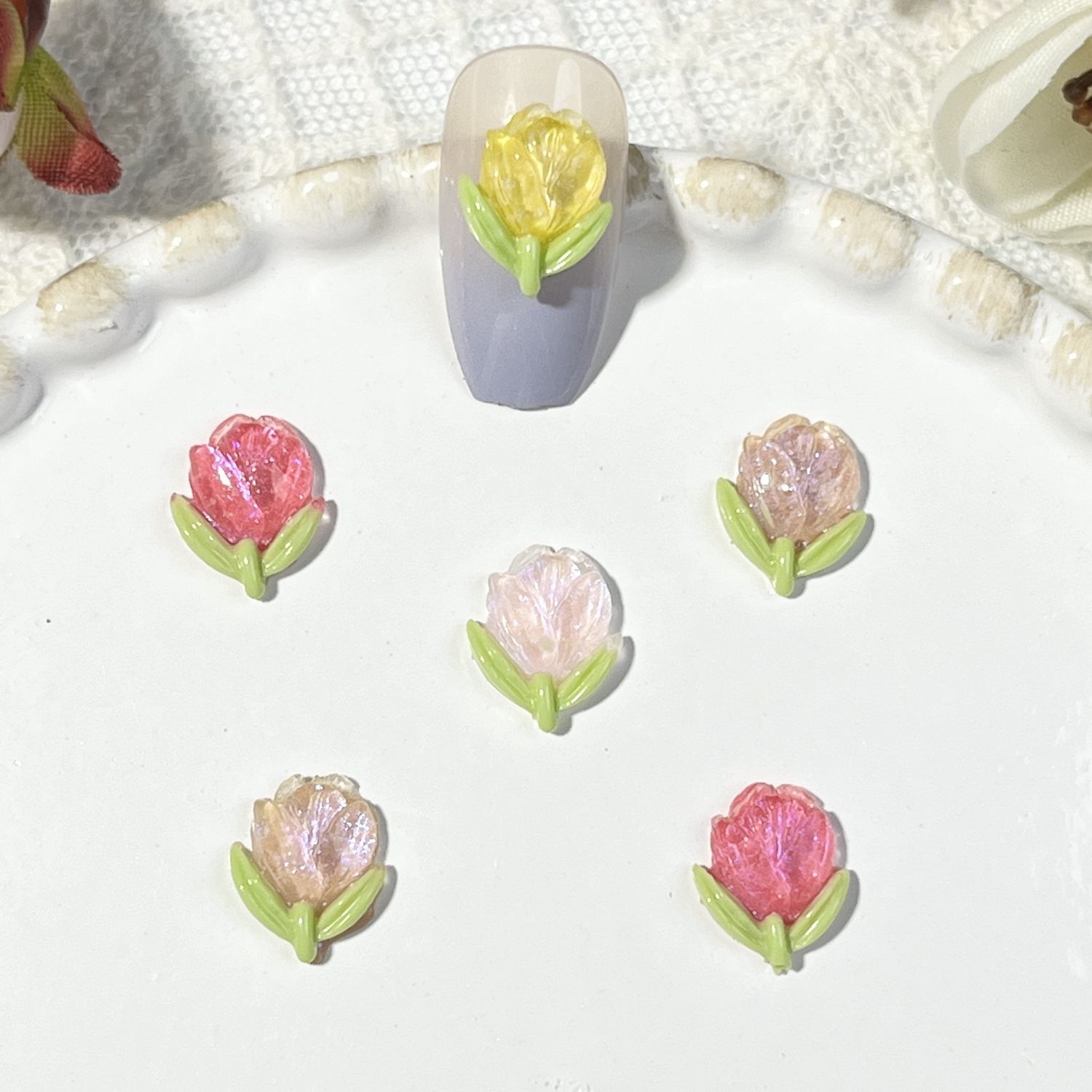 Tulip Nail Charm (5pcs), color: Mixed