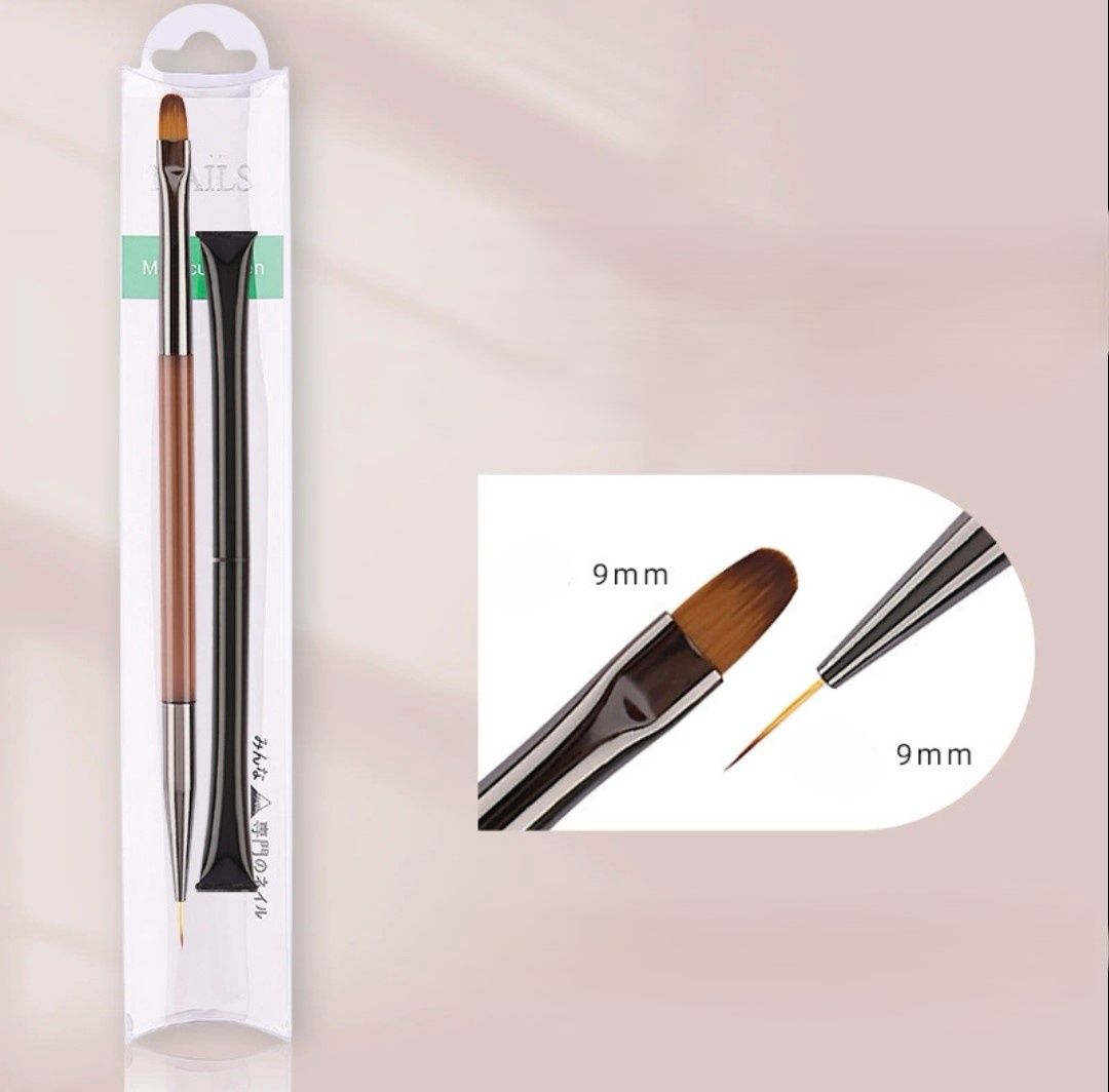 Manicure Double Head Nail Brush, Shape: Round &amp; Liner 9mm