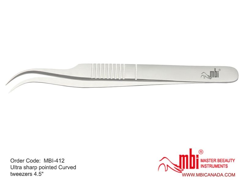 MBI-412 Ultra Sharp Pointed Curved Tweezers Size 4.5″