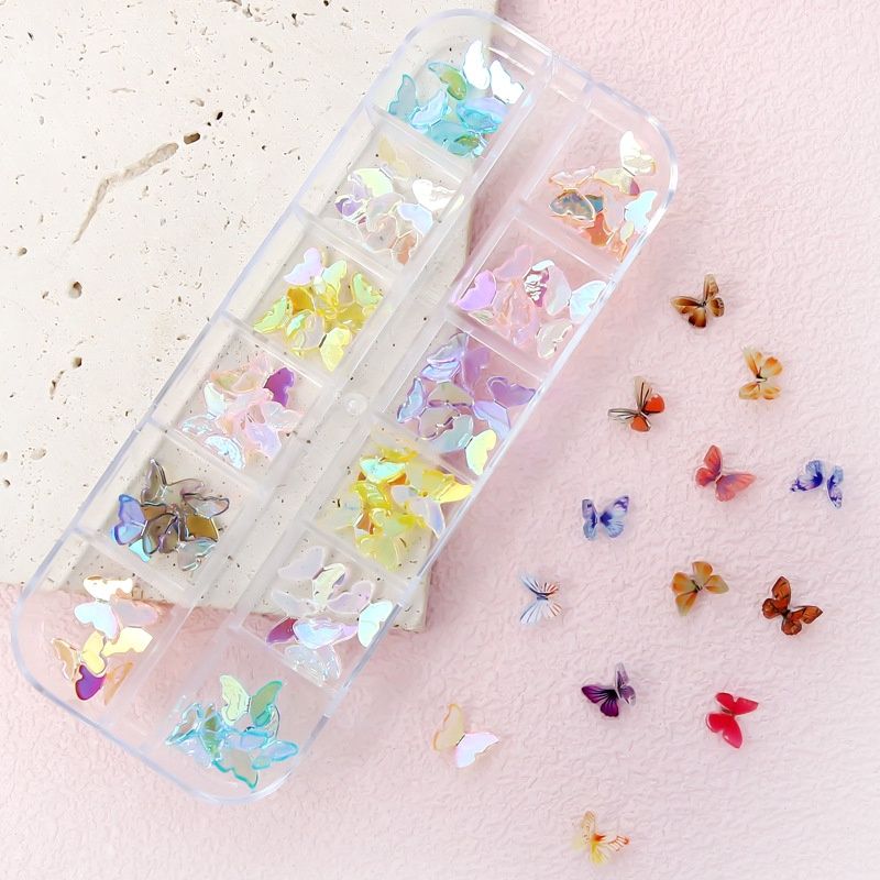 12 Grids Aurora Butterfly Nail Accessories