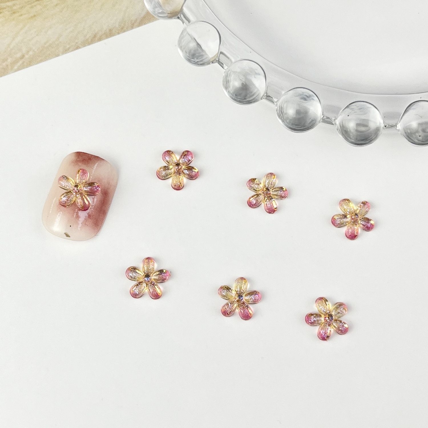 Ombre Flower Nail Charm (5pcs), color: Pink