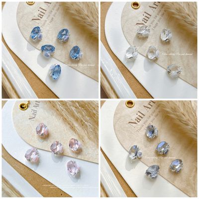Assorted Color Oval Rhinestone with Flower 4pcs