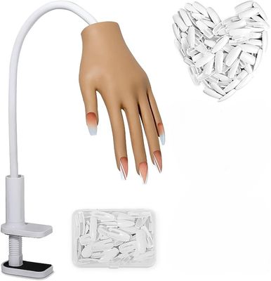 Silicone Movable Nail Training Practice Hand (100 White Tips )