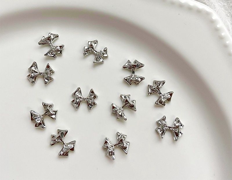3D Bow Tie Nail Charms 2pcs/bag, color: Silver