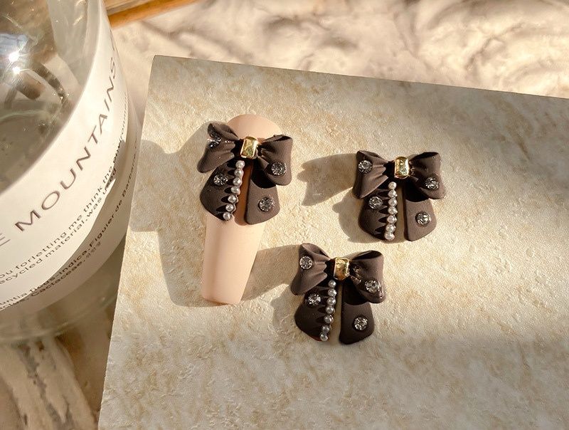 3D Large Bow Tie Nail Charm 2pcs/bag, color: Black