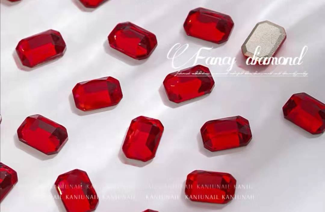 3D Octangon Nail Rhinestone (5pcs), color: Red