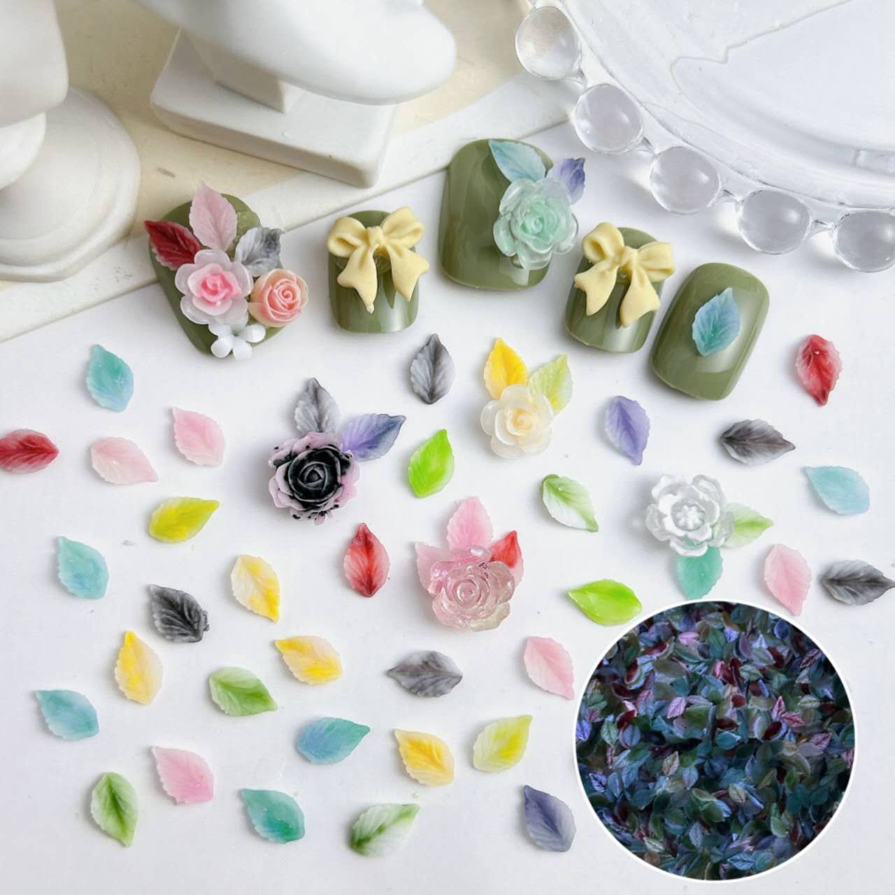 Luminous Leaf Nail Charm - Mixed 6pcs