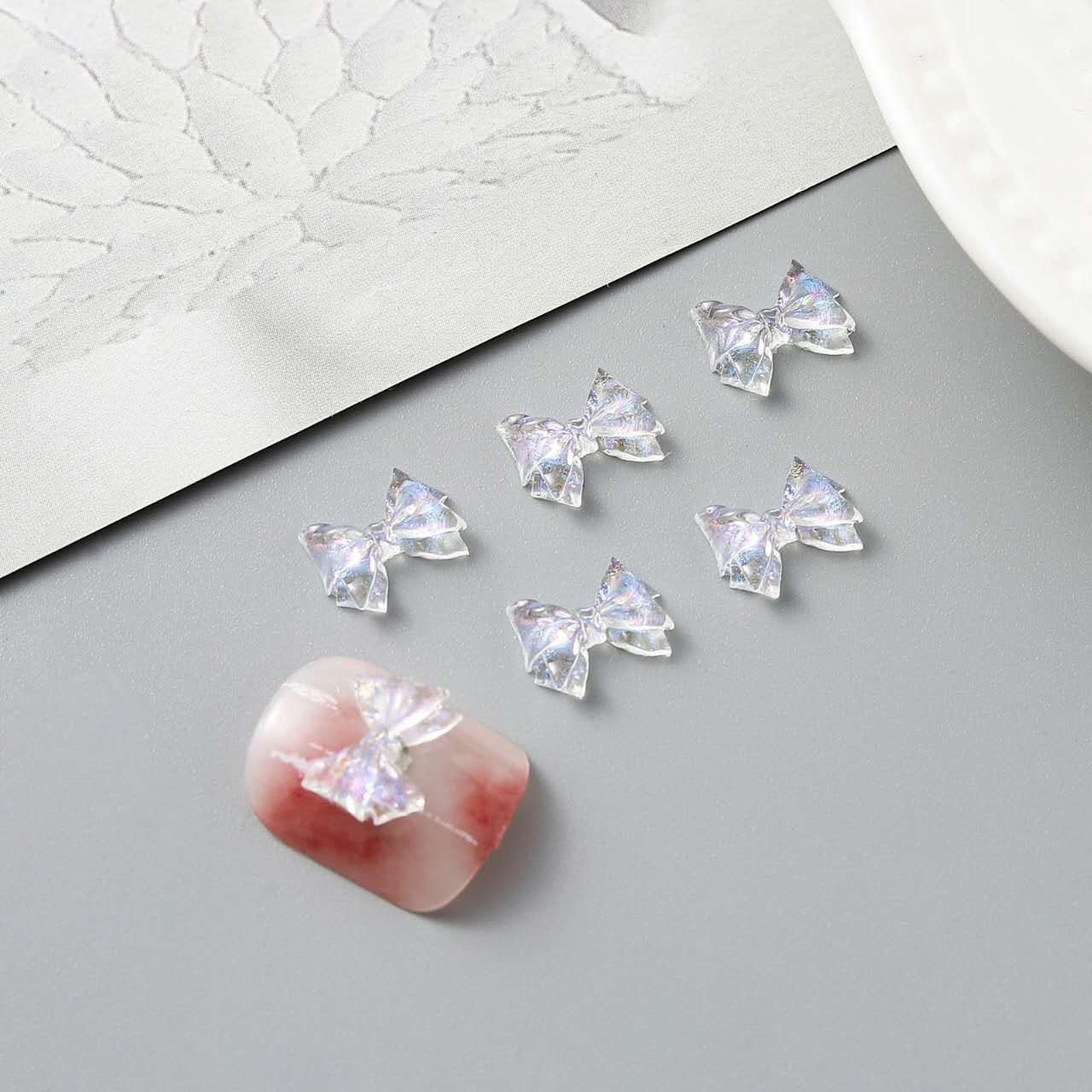 Crystal Bow Tie Nail Charms 5pcs/bag, color: Clear