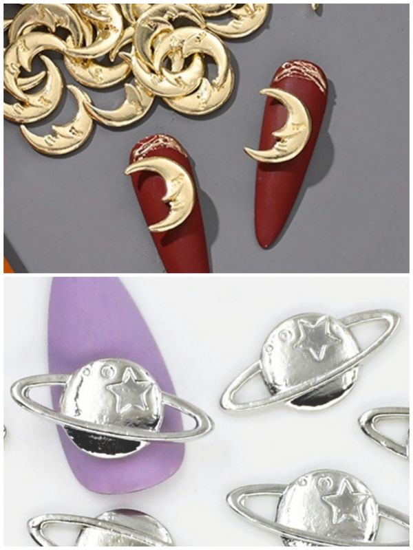 Metal Moon and Planet Nail Charms 2pcs/bag