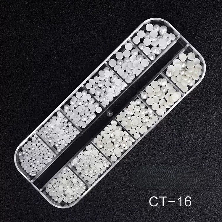 12 Grids Box Nail Accessories - Silver Rhinestone