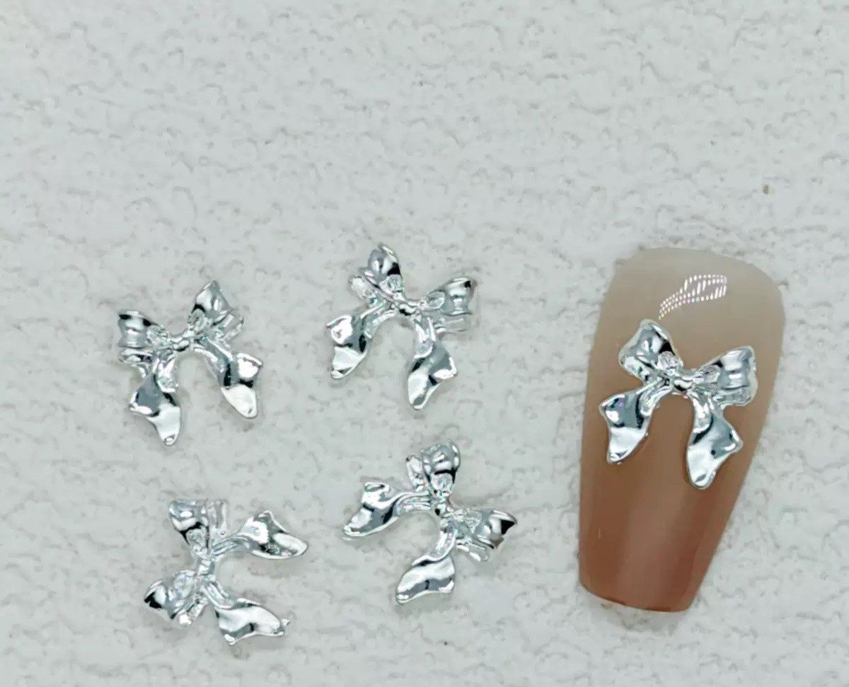 3D Silver Bowtie Nail Charm 2pcs