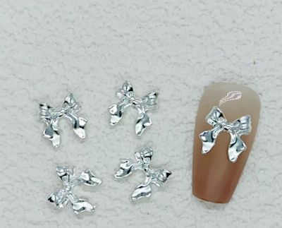 3D Silver Bowtie Nail Charm 2pcs