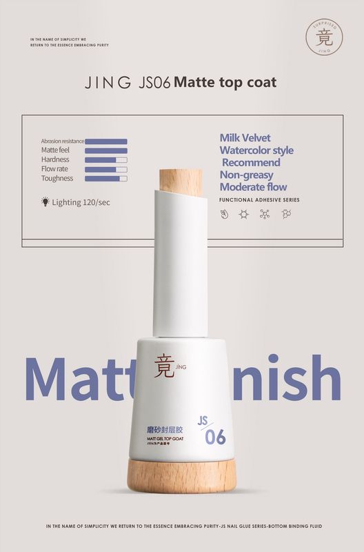JING JS06 Chrome Powder Matte Top Coat 16ml 磨砂封层胶
