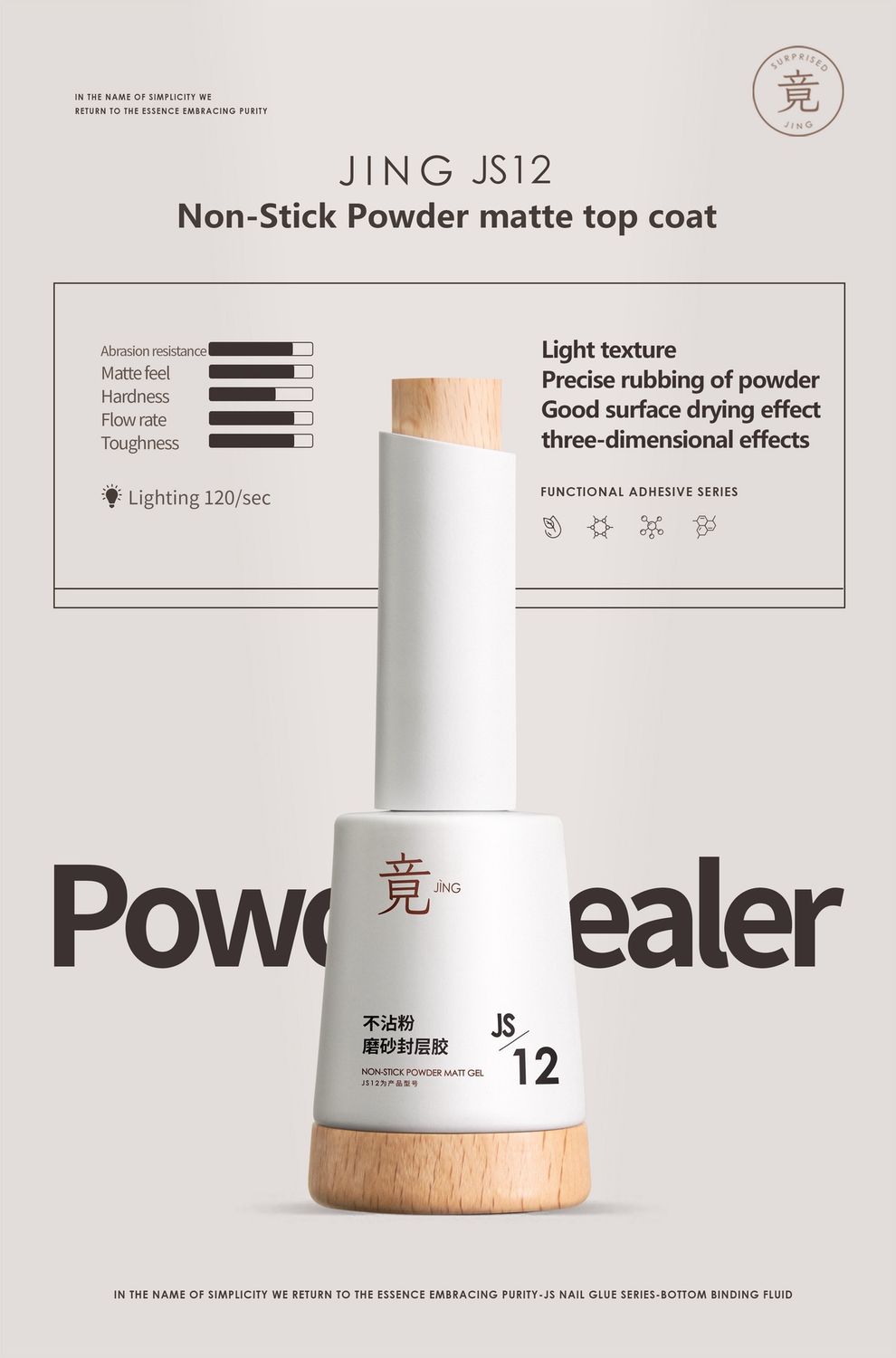 JING JS12 No Mess Matte Top Coat 16ml 不沾粉磨砂封层