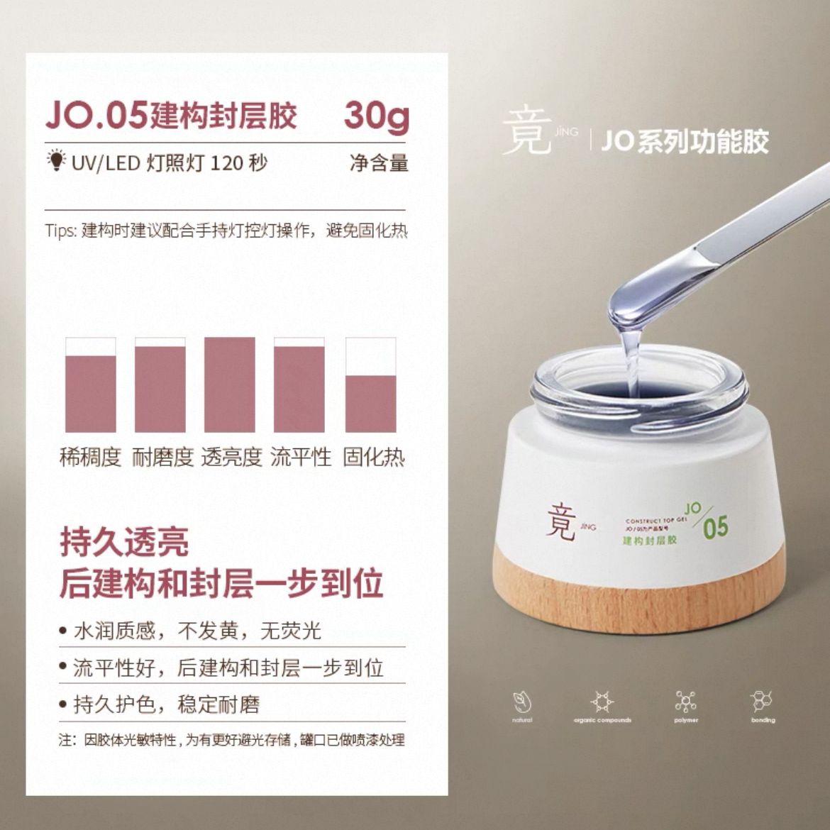 JING JO05 Builder Gel Top Coat Jar 30g 建构封层胶
