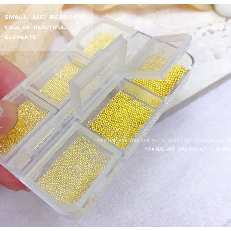 6 Grids  Mini Bead Ball Nail Accessories, color: Gold