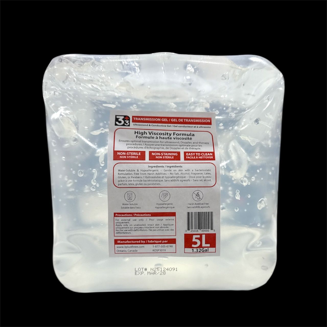 3+3 High Viscosity Ultrasound Gel 5L, Size: 5L