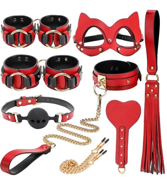 BDSM Cat Woman Set 8 Stuks Rood/Zwart Private