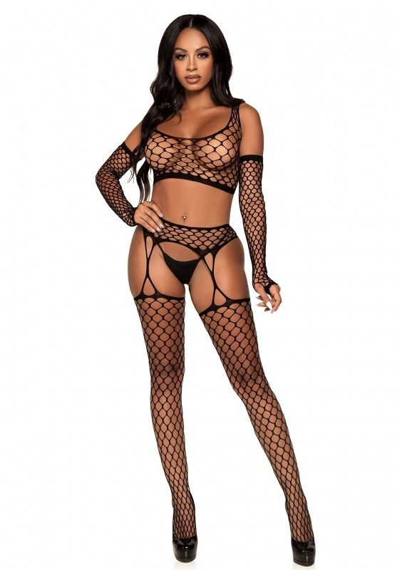 Crop top, stockings  en amp gloves