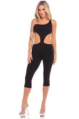 EEN SCHOUDER CROPPED CATSUIT ZWART