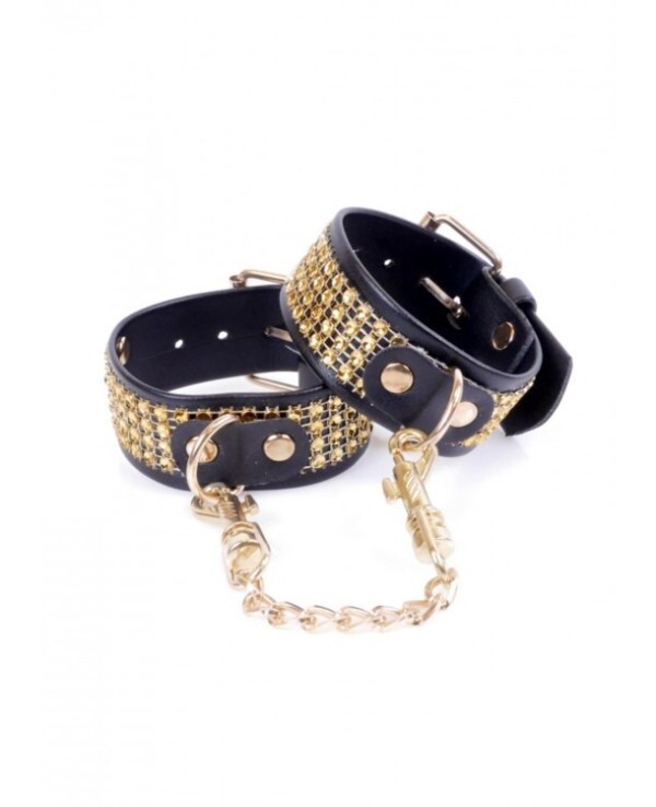 Fetish Boss Series  en ndash Handboeien met kristallen  en ndash 3 cm  en ndash Goud