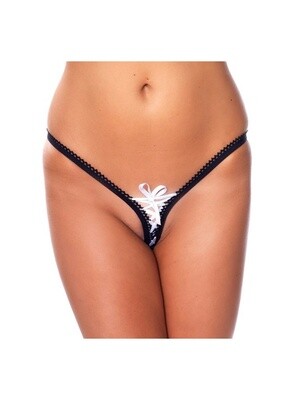 G-STRING MET VETER ONE SIZE ZWART - WIT