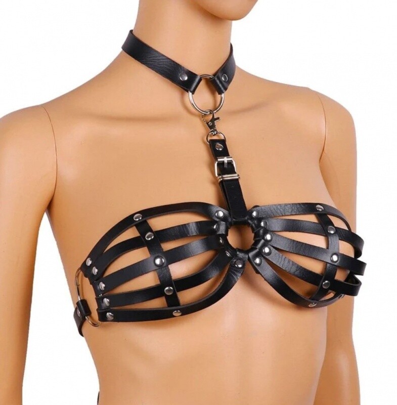 Harness Bra Eco Leather Black S-L