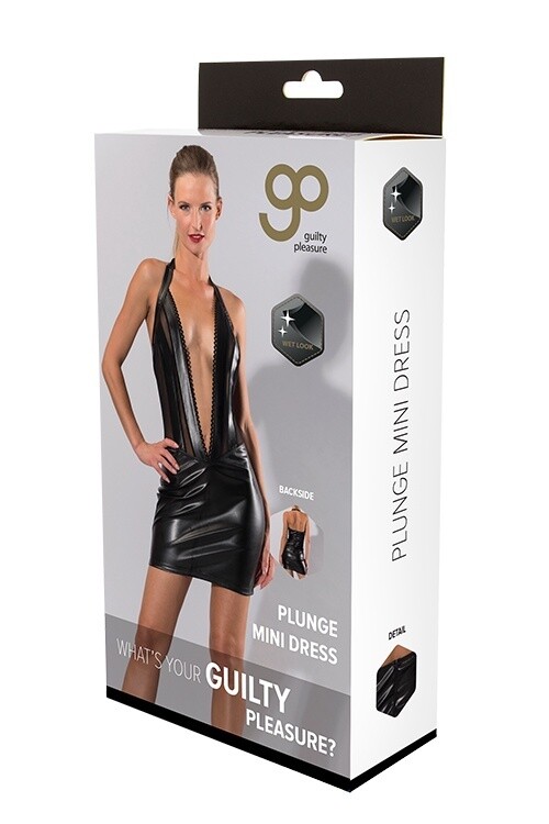 GP WETLOOK PLUNGE MINI JURK ZWART