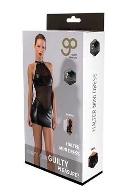 GP WETLOOK HALTER MINI DRESS BLACK