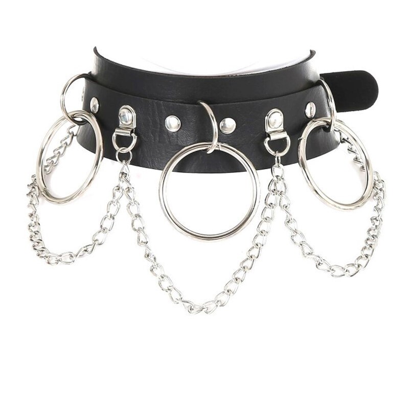 Leiband met ketting en metalen hoepels