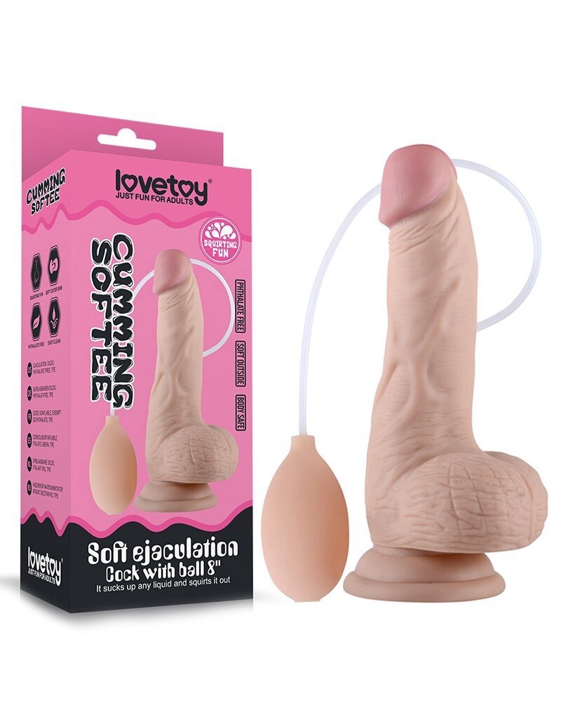 OFT EJACULATION COCK MET TESTIKELS 20 CM SQUIRTING DILDO