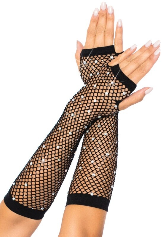 Rhinestone net arm warmers