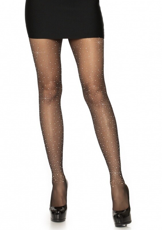 Sheer rhinestone pantyhose Zwart