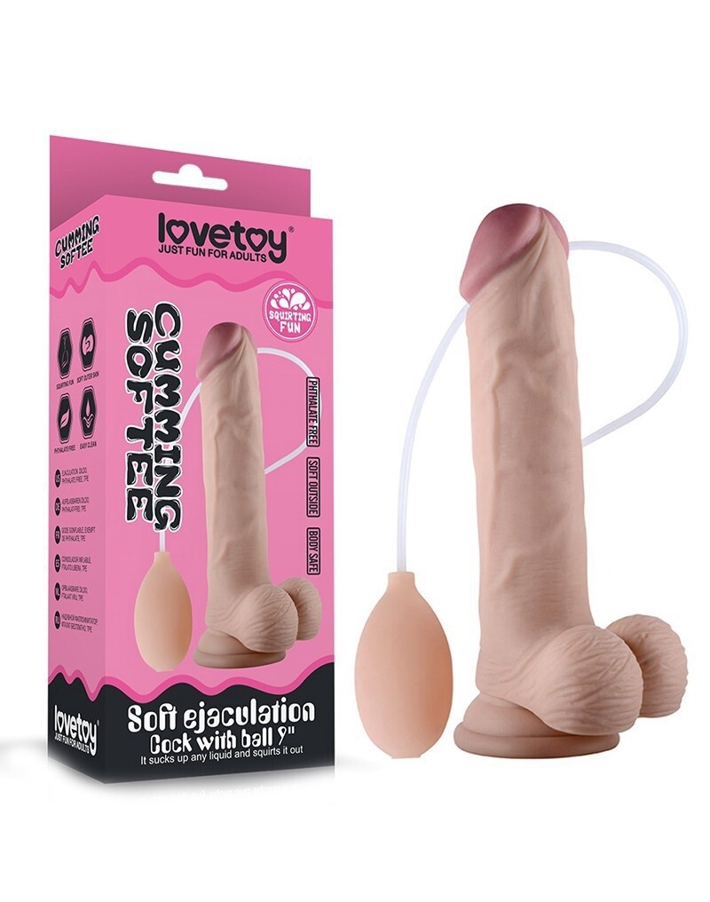 SOFT EJACULATION COCK MET TESTIKELS 23 CM SQUIRTING DILDO